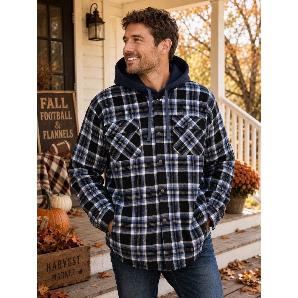 Legendary Outfitters Men's 3XL Hooded Flannel Shirt Jacket Quilted Lined Plaid
